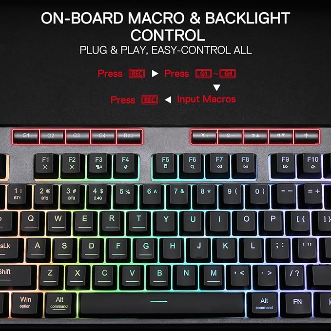 Redragon K516 PRO Shiva TKL RGB Wireless Membrane Gaming Keyboard, 87 Keys - Image 4