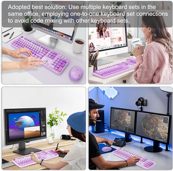 Wireless Keyboard and Mouse Set, 104 Round Keys Full-Size Cute Colorful - Image 9