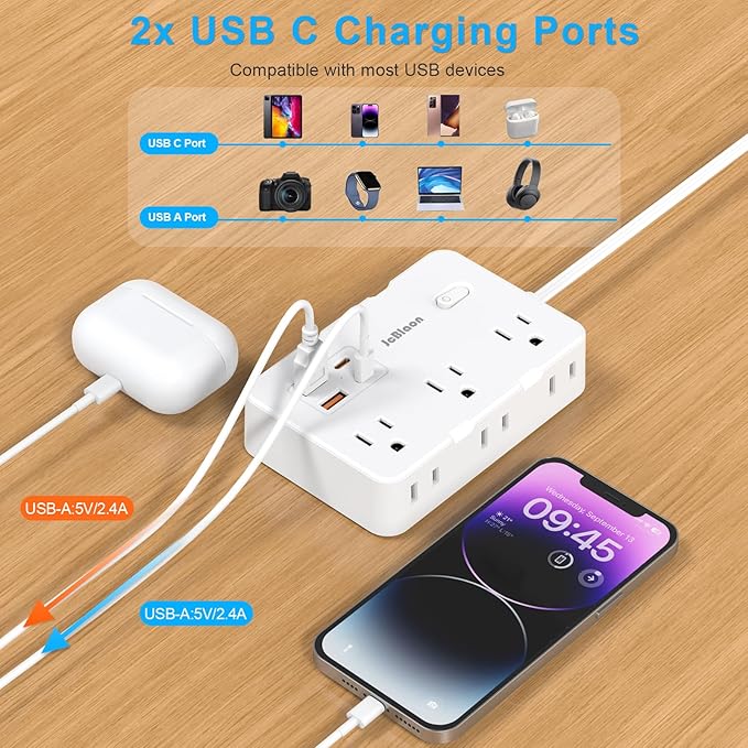 Flat Plug Power Strip Surge Protector, 5ft Ultra Thin Extension Cord - Image 9