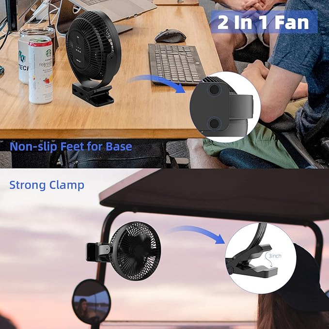 ATEngeus USB Desk Fan, Rechargeable Portable Fan, 8-Inch Clip on Fan, 10000mAh - Image 5