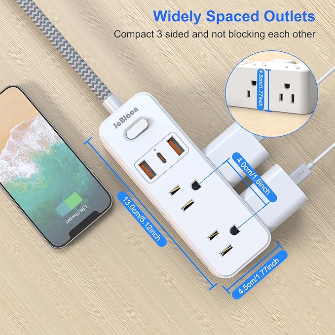 Extension Cord with Multiple outlets, 10 Ft Braided Power Cord, 6 Widely - Image 4