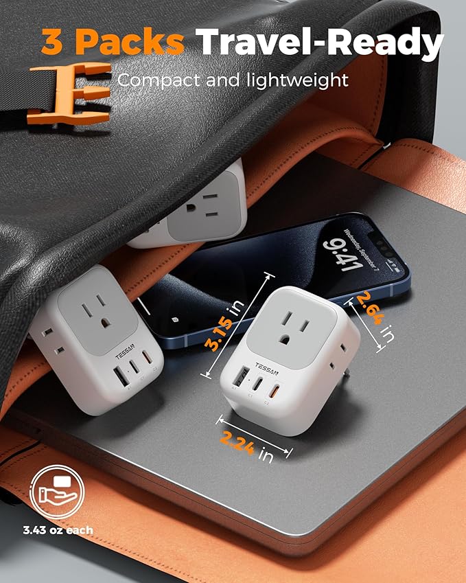 TESSAN European Travel Plug Adapter 3 Pack, PD 20W Type C Power Adaptor - Image 6