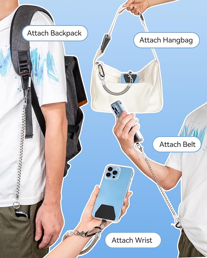 Phone Tether Lanyard, SHANSHUI Strong Spring Rope Climbing Hook, 4x Phone - Image 2