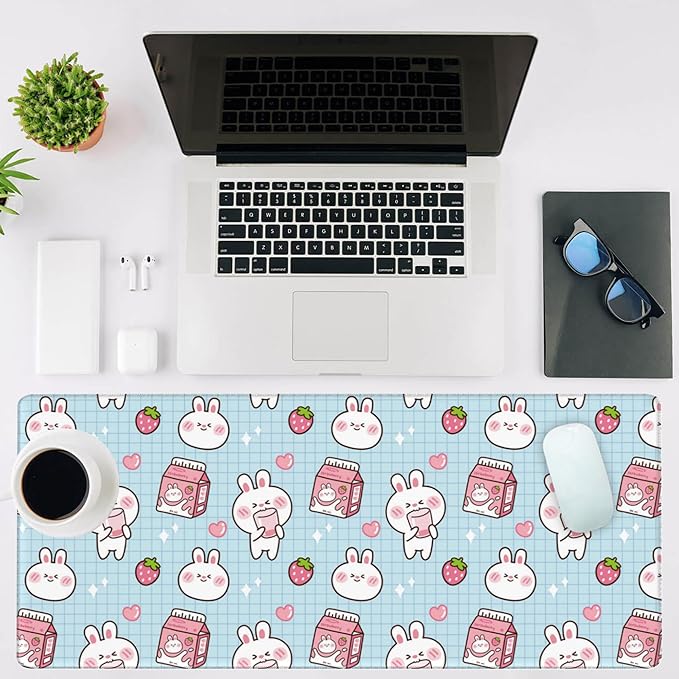 Mouse Pad Large Milk Box with Rabbit Non-Slip Gaming Desk Mat with Stitched - Image 2