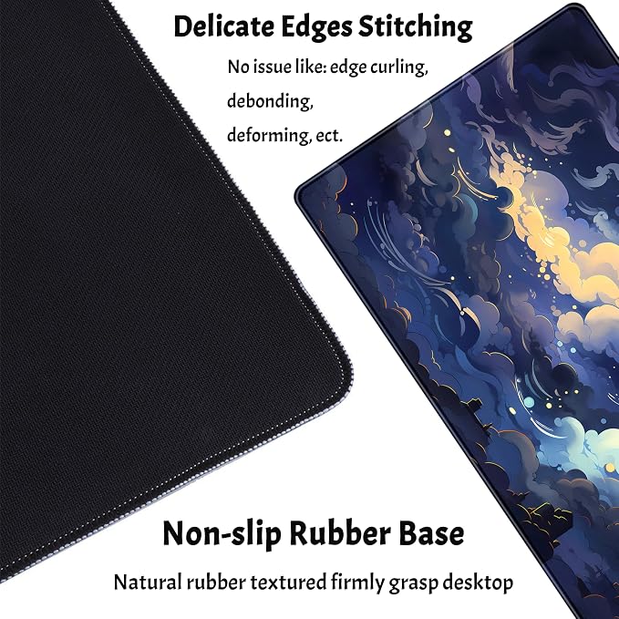 Blue Clouds Desk Mat Large XXL Gaming Mouse Pad Non-Slip Rubber Base Mousepad - Image 3