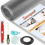 Window Screen Door Repair Kit, Durable Fiberglass Mesh Roll by Secopad