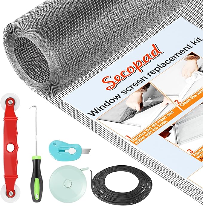 Window Screens Replacement Repair Kit, Durable Fiberglass Mesh Roll by Secopad