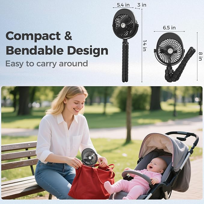 2025 Upgarded 4000mAh Misting Baby Stroller Fan, Rechargeable Battery Operated - Image 6