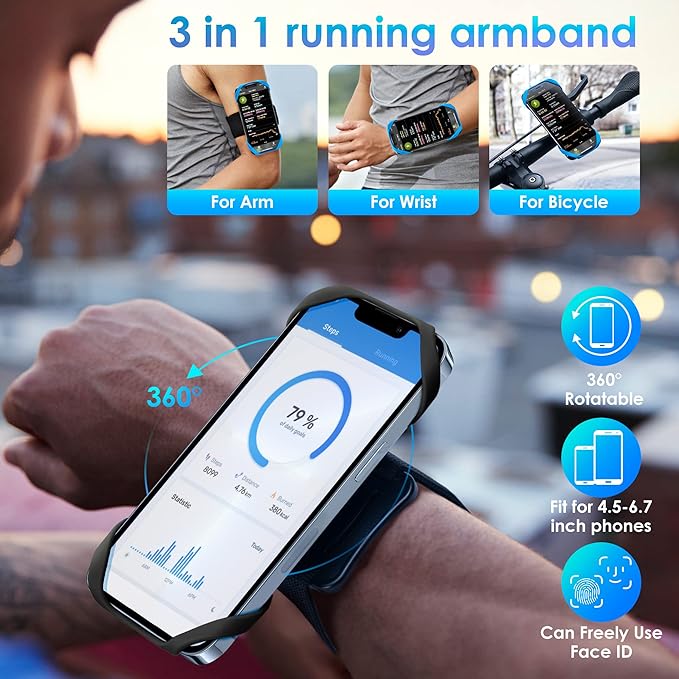 Cikyner Running Armband, 3 in 1 Running Phone Holder Sports Armband Bicycle - Image 3