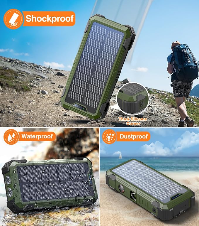 Army Green Solar Power Bank 42800mAh, 15W Wireless Portable Charger - Image 6