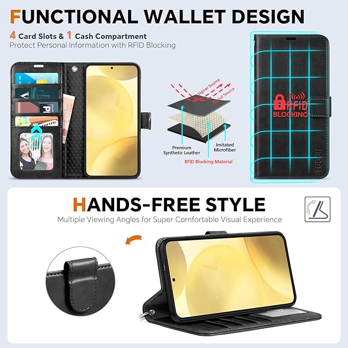 TUCCH Wallet Case for Galaxy S25 Plus, Removable RFID Blocking Wrist Strap - Image 5
