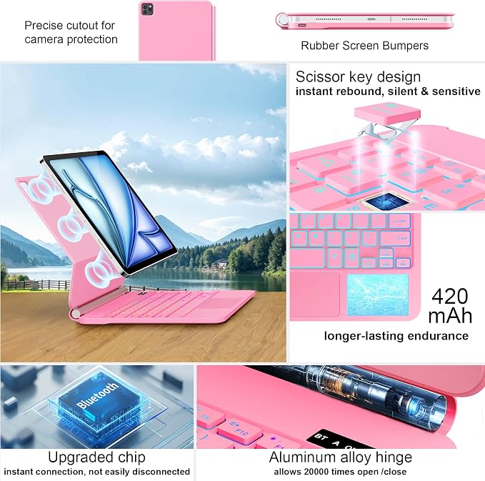 Keyboard Case for iPad Air 13 inch, iPad Pro 12.9 inch，Magic-Style Magnetic – - Image 4