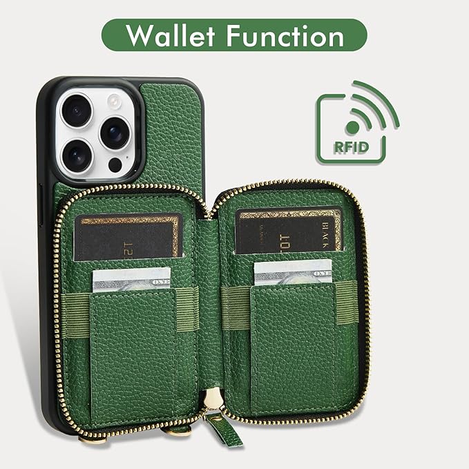 ZVE for iPhone 15 Pro Crossbody Wallet Case, Card Holder Phone Purse for Women - Image 2