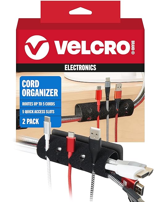 VELCRO Brand Cord Organizer for Desk & Nightstand, 5 Cable Slots by VELCRO%C2%AEBrand