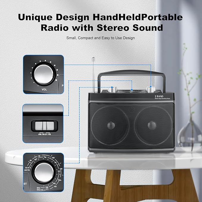 Portable AM FM Radio with Best Reception, Transistor Radio with Bluetooth Plug - Image 6