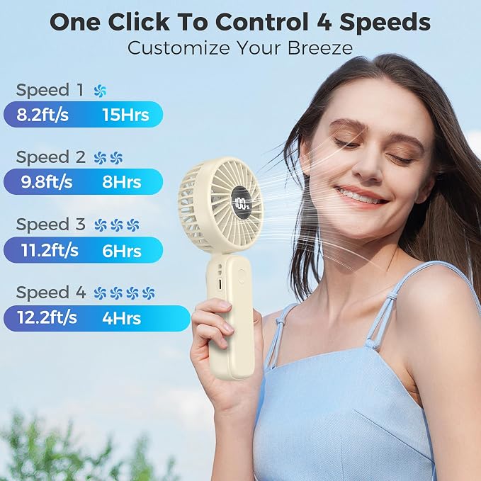 Portable Handheld Fan, 5000mAh Rechargeable Battery, Max 15H Cooling, 4 Speeds - Image 3