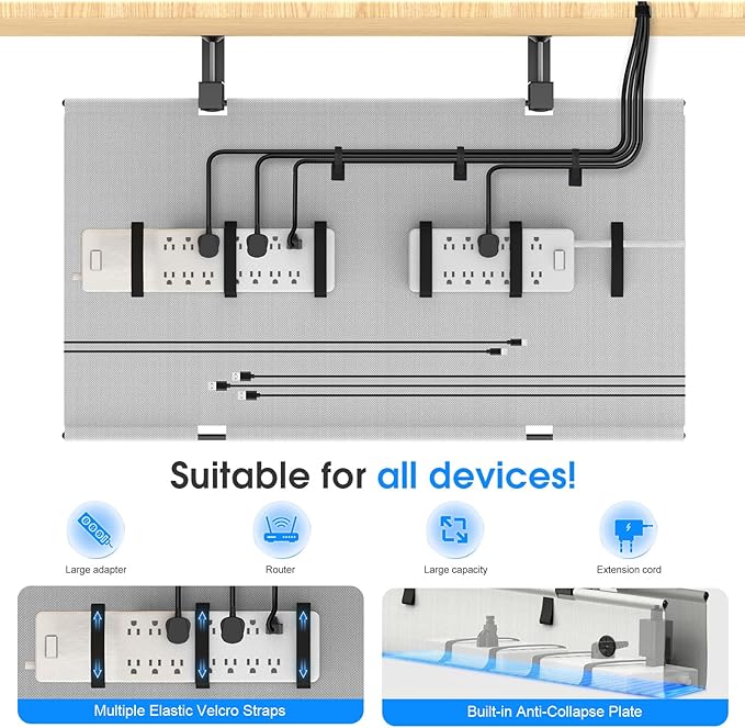 Under Desk Cable Management Tray, 30-inch No-Drill Cord Organizer - Image 4