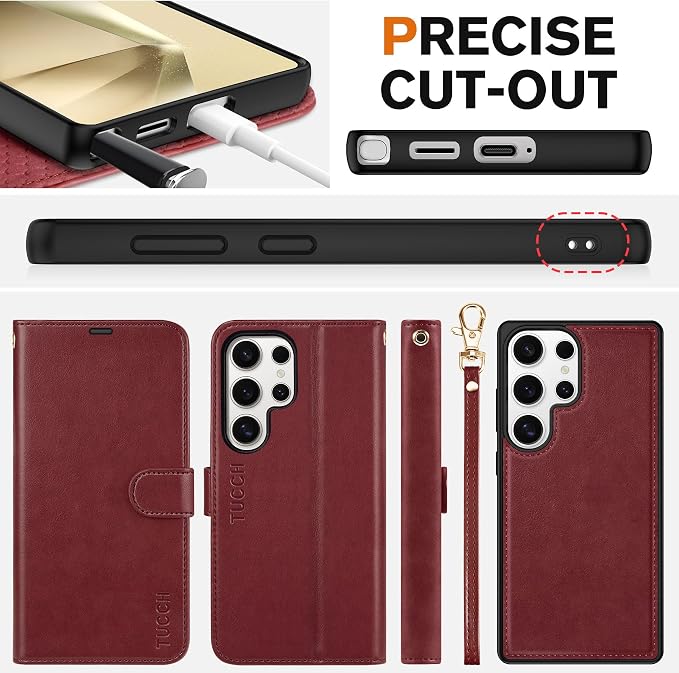 TUCCH Case Wallet for Galaxy S25 Ultra, Detachable Wrist Strap RFID Blocking 4 - Image 8