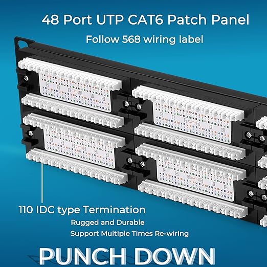 Rapink Patch Panel 48 Port Cat6 10G Support, Network Patch Panel UTP 19-Inch - Image 5