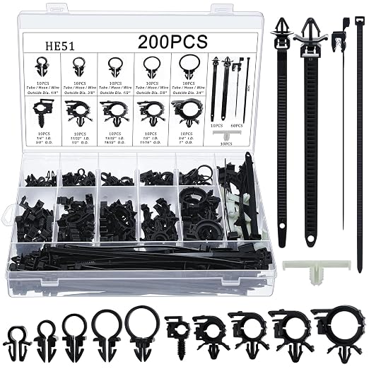 200pcs Car Wire Loom Routing Clips Push Mount Cable Tie Assortment 15 Sizes Car by Funnymoom