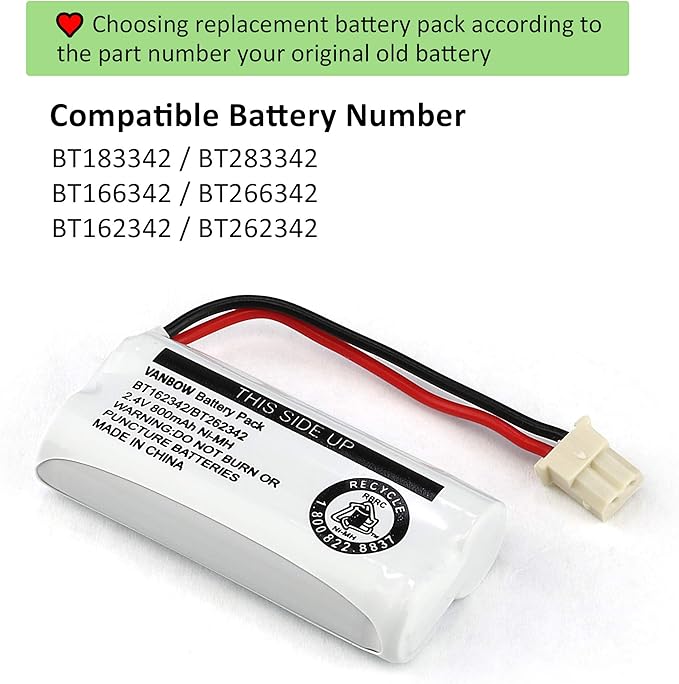 BT183342 BT283342 BT166342 BT266342 BT162342 BT262342 Cordless Phone Battery - Image 5