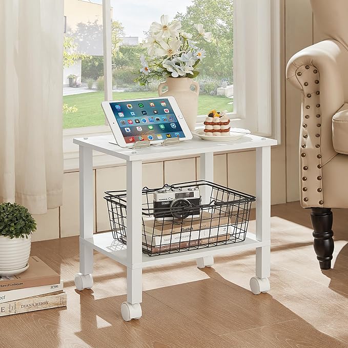 2 Tier Printer Stand with Storage, Under Desk Shelf Printer Table, Rolling - Image 6