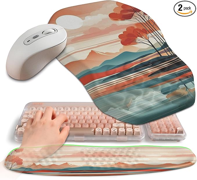 2-in-1 Ergonomic Set, Wave Keyboard Wrist Rest and Massage Slope Mouse Pad by Gleamtide