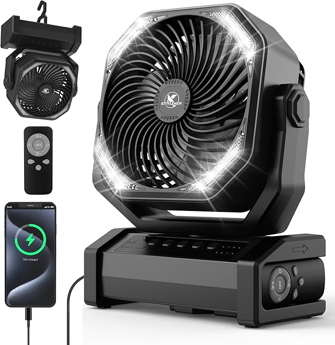 KITWLEMEN Camping Fan with Light - 20000mAh Rechargeable Battery Fan by KITWLEMEN