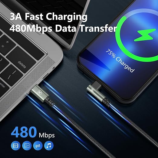 USB C to Lightning Cable 90 Degree 6FT iPhone Charger Cables 3Pack Fast - Image 4