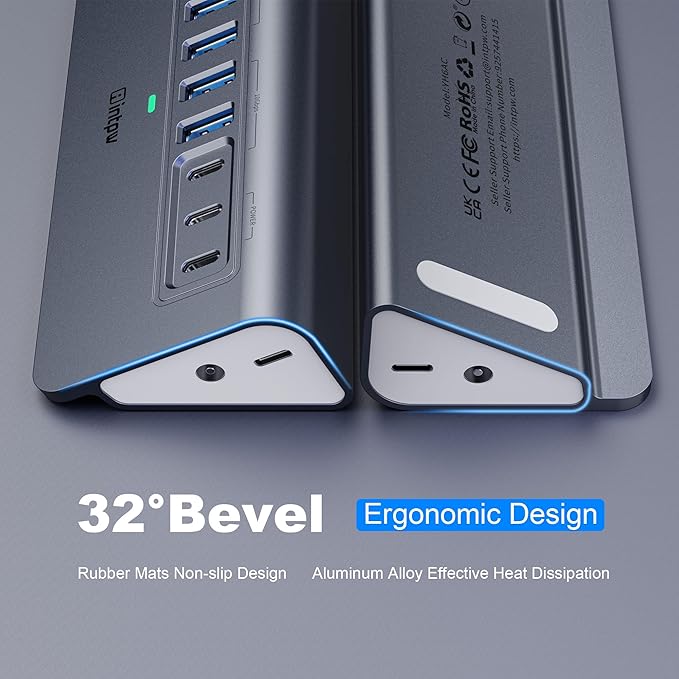 Powered USB Hub 10Gbps, intpw YH6AC 9-Port USB HUB - Image 6