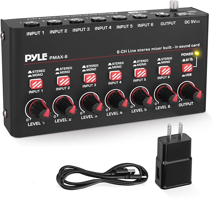 Pyle 6-Channel Wireless BT Streaming Mini Line Mixer by PyleUSA