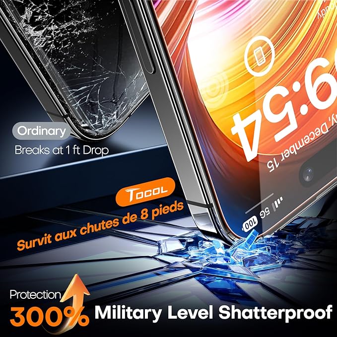 TOCOL for iPhone 16 Screen Protector 9H Hardness Military Grade Shatterproof HD - Image 4