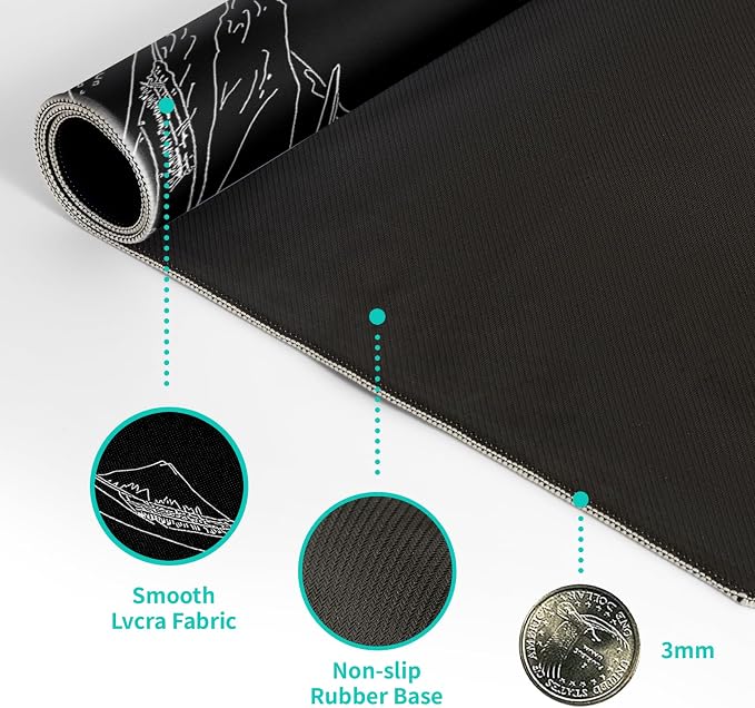 Japanese Sea Wave Large Mouse Pad Abstract Black Mouse Pad 31.5x11.8 Inch Black - Image 8