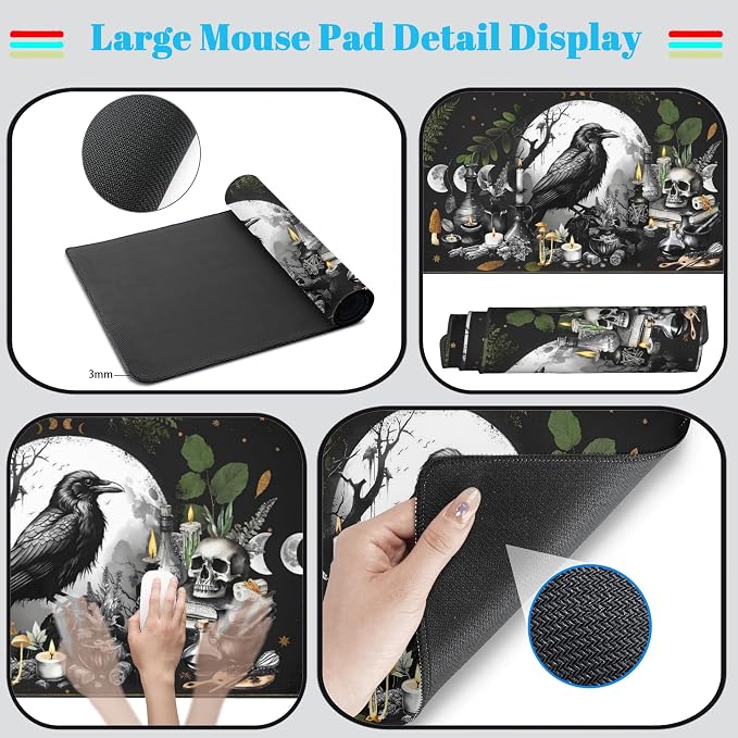 Cute Kawaii Raven Desk Mat XXL Large Extended Gaming Mouse Pad Nature Forest - Image 4