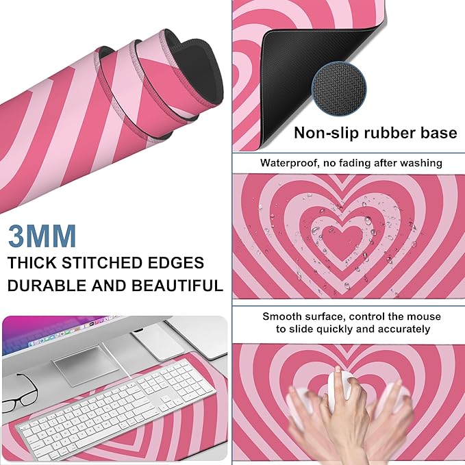 Gaming Desk Pad Large Extra Length Retro Style Hearts Mouse Pad Keyboard Laptop - Image 2