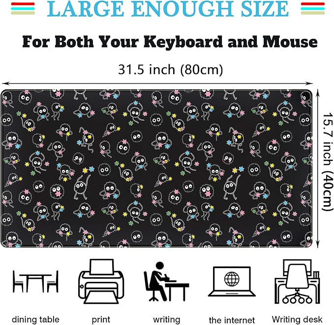 Desk Mat Cute Black Anime Sprite Gaming Mouse Pad XXL Large Extended Kawaii - Image 3