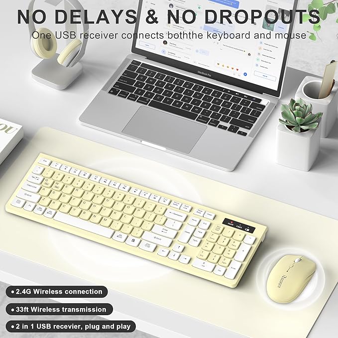 Wireless Keyboard and Mouse Combo, Full-Sized Wireless Keyboard and Adjustable - Image 2