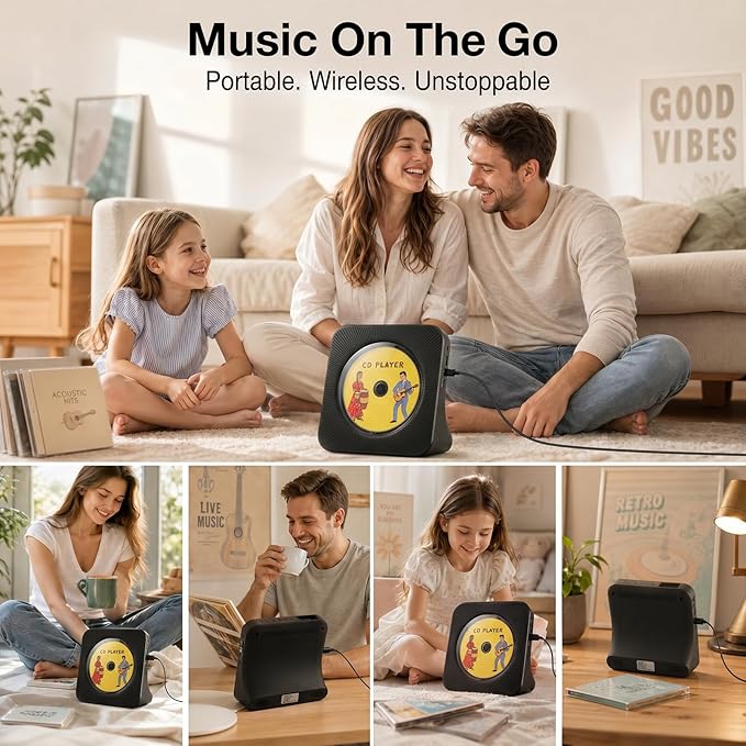 Gueray CD Player Portable Bluetooth Desktop CD Player - Image 7