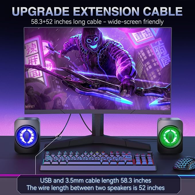 Computer Speakers, RGB PC Speakers, USB Powered 3.5mm Aux Speaker - Image 5