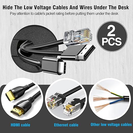 2" Black Desk Grommet, JTemgle Plastic Cable Hole Cover Computer Table Cord - Image 2