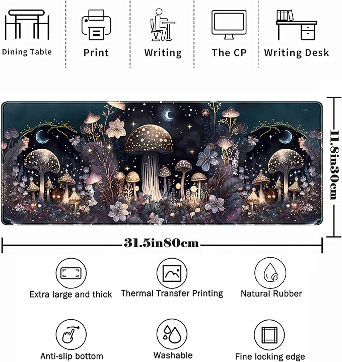 Cute Dark Mushroom Moon Night Mouse Pad XL Extended Gaming Mat - Image 2