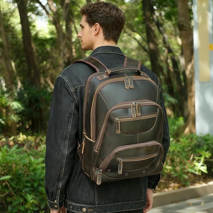 TIDING Men's Full Grain Leather Backpack Fits 16" Laptop, Vintage Business - Image 6