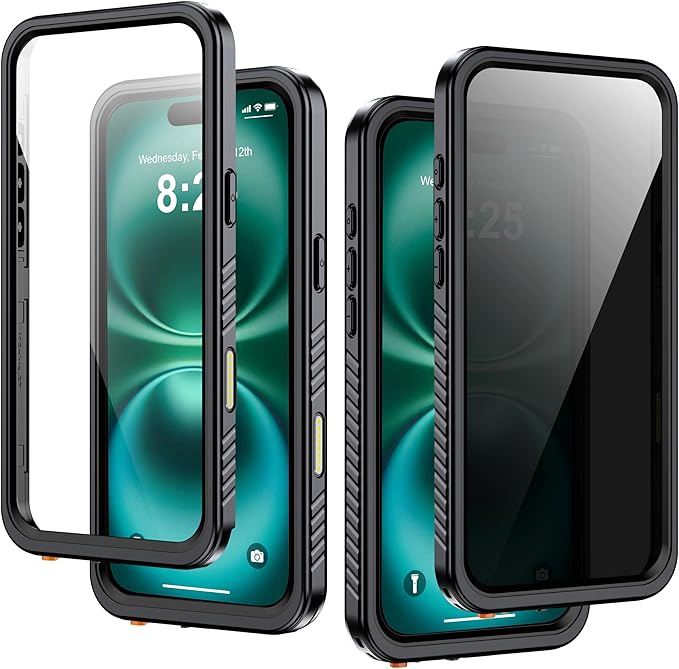 for iPhone 16 Plus Case Waterproof, Built-in Privacy Screen & HD Screen Double by AMILIFECASES