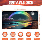 Desk Mat, Rainbow and Full Moon Desk Pad, Beach at Night Large Gaming Mouse Pad - Image 2