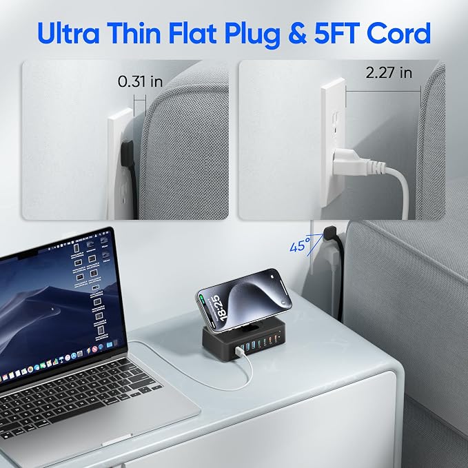115W USB Charging Station Power Strip, 11-in-1 USB C Charger Block, 2AC Outlets - Image 6