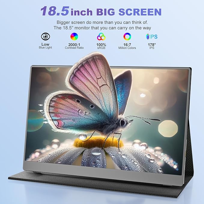 18.5 Inch Portable Monitor for Laptop, FHD 1080P 100% sRGB Travel Monitors for - Image 2