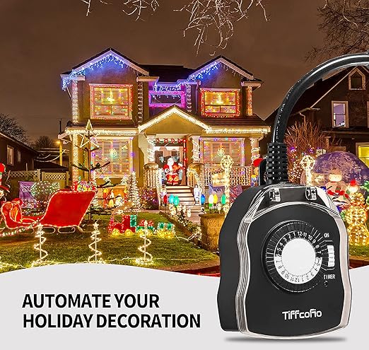 TiFFCOFiO Outdoor Timer Outlet for Lights, 24 Hour Mechanical, Outdoor Light - Image 3
