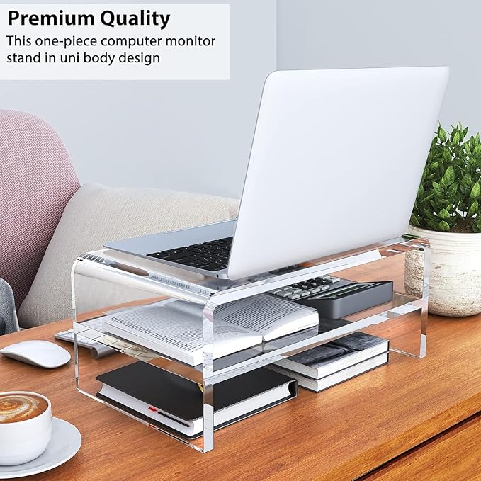 Egchi Acrylic Monitor Stand Riser, 2 Tier Clear Computer Monitor Stand - Image 6