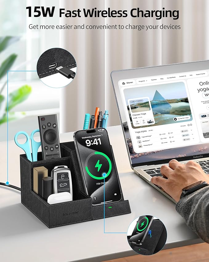 Wireless Charger with Desk Organizer, Pen Pencil Holder, Office Supplies and - Image 2