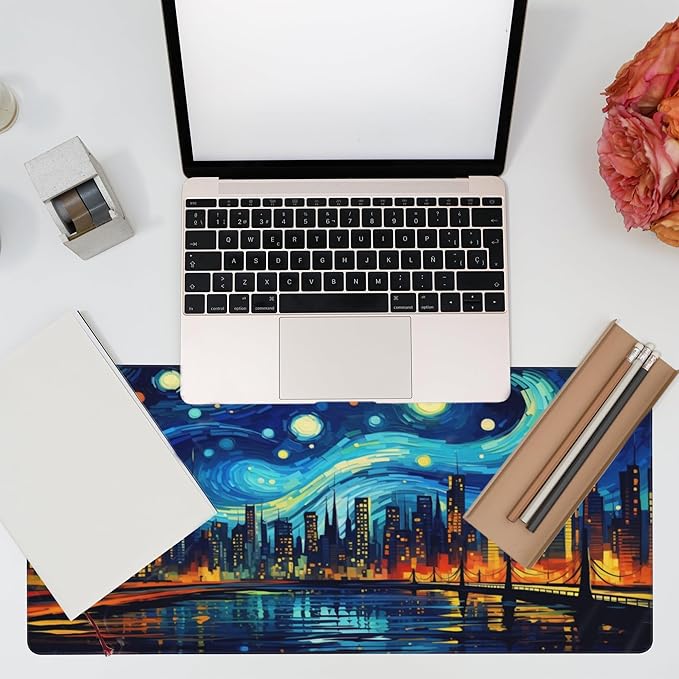 Desk Pad, City Starry Night Desk Mat, Abstract Oil Painting Large Gaming Mouse - Image 7